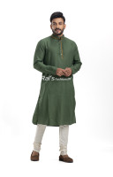 Hunter Green Handloom Silk Men Panjabi (NS105)